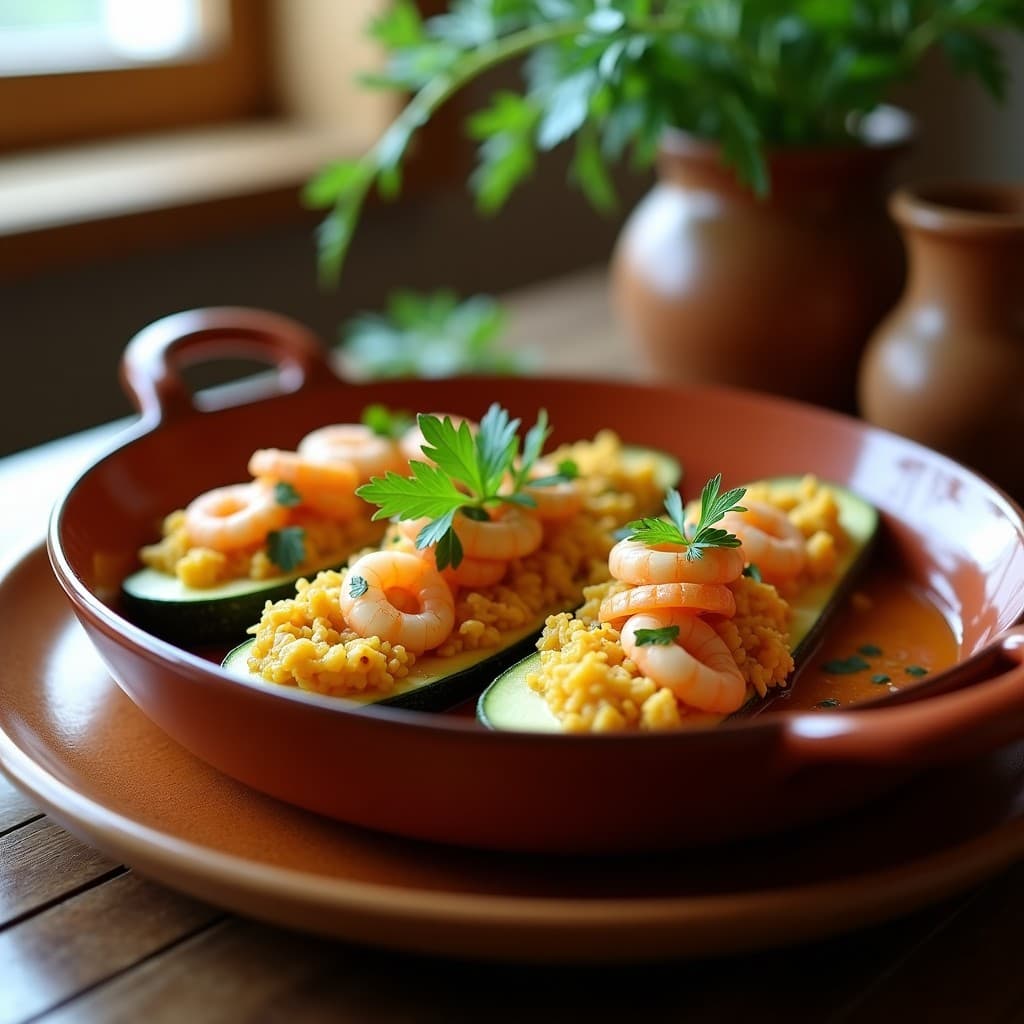 Calabacines Rellenos de Merluza y Gambas con Salsa de Azafrán: Receta Española en Olla Lenta
