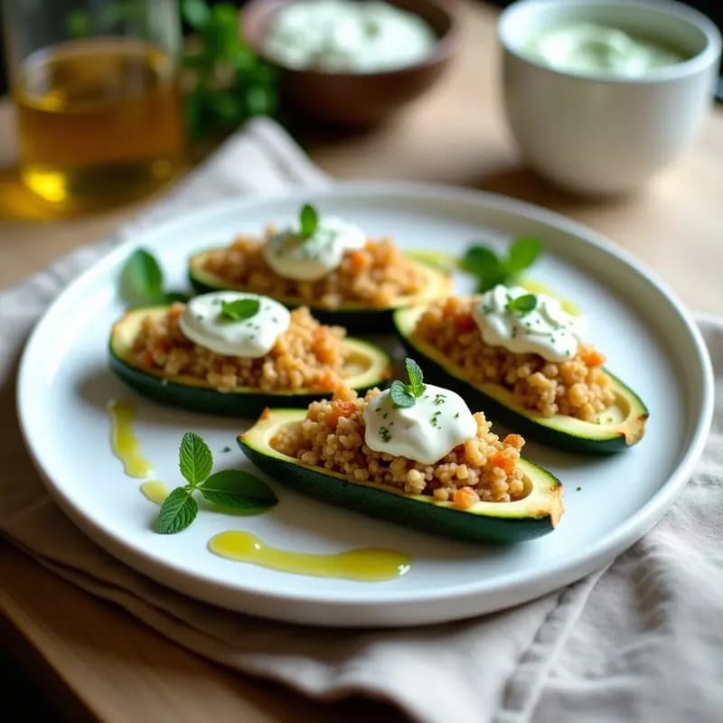 Calabacines Rellenos de Quinoa y Pasas con Salsa de Yogur y Menta: Receta Mediterránea en Airfryer