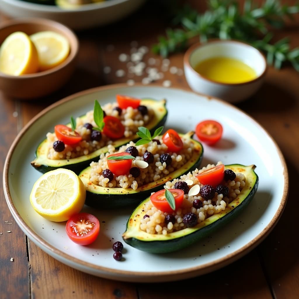 Calabacines Rellenos de Quinoa y Berry Berza con Toque de Limón: Receta Griega Vegana en 20 Minutos