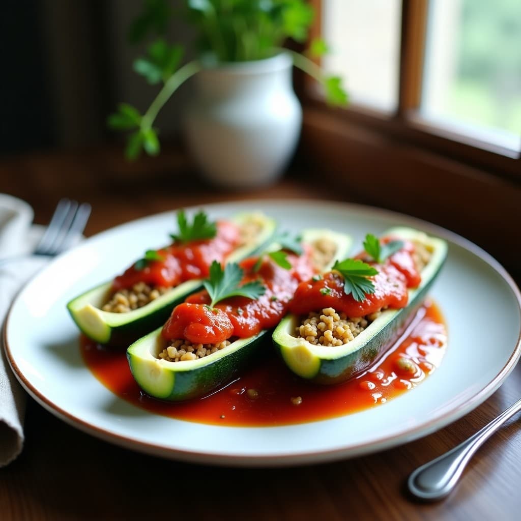 Calabacines Rellenos de Quinoa y Champiñones con Salsa de Tomate Casera: Receta en Thermomix