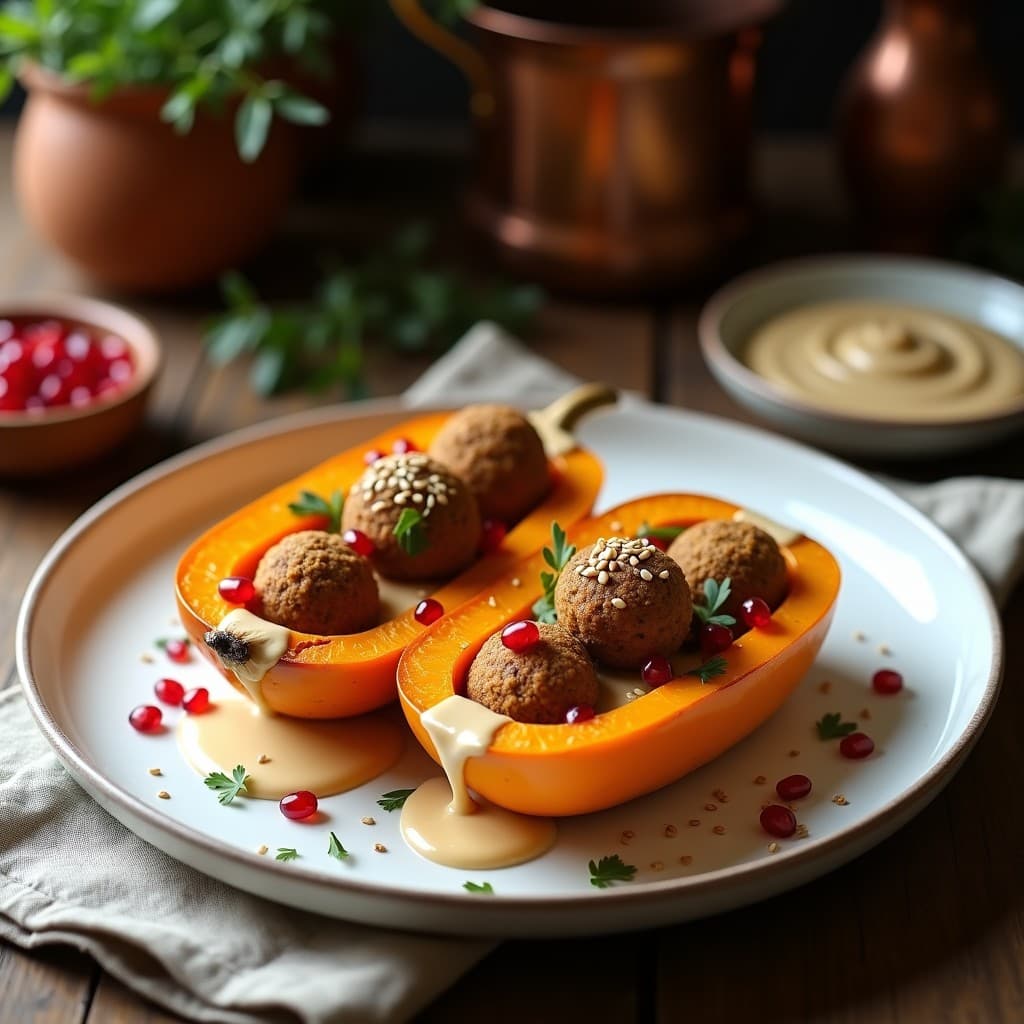 Calabaza Butternut Rellena de Falafel y Tahini: Receta Libanesa Vegana al Horno