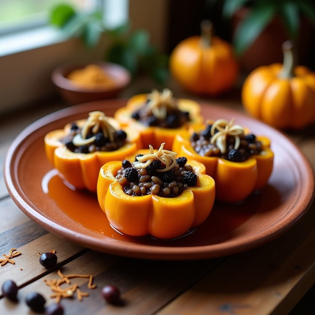 Calabazas Mini Rellenas de Arroz Salvaje y Pasas de Uva: Receta en Olla Lenta con Toque Persa