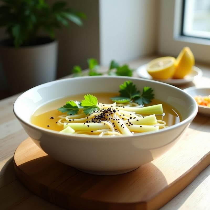 Caldo Depurativo de Apio y Jengibre con Fideos de Shirataki: Receta Japonesa Keto en 15 Minutos