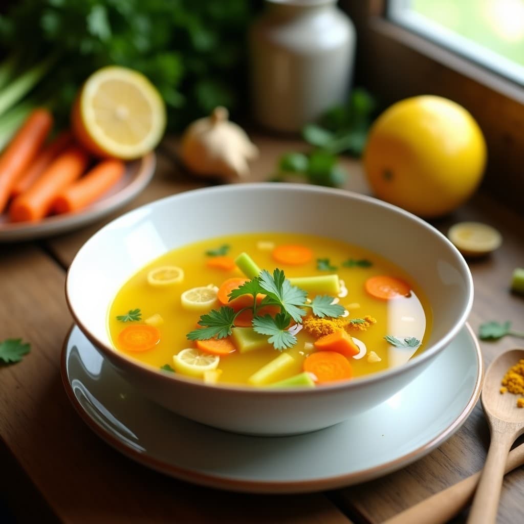 Caldo Depurativo de Apio, Zanahoria y Jengibre con Toque de Cúrcuma: Receta Ayurvédica en 20 Minutos