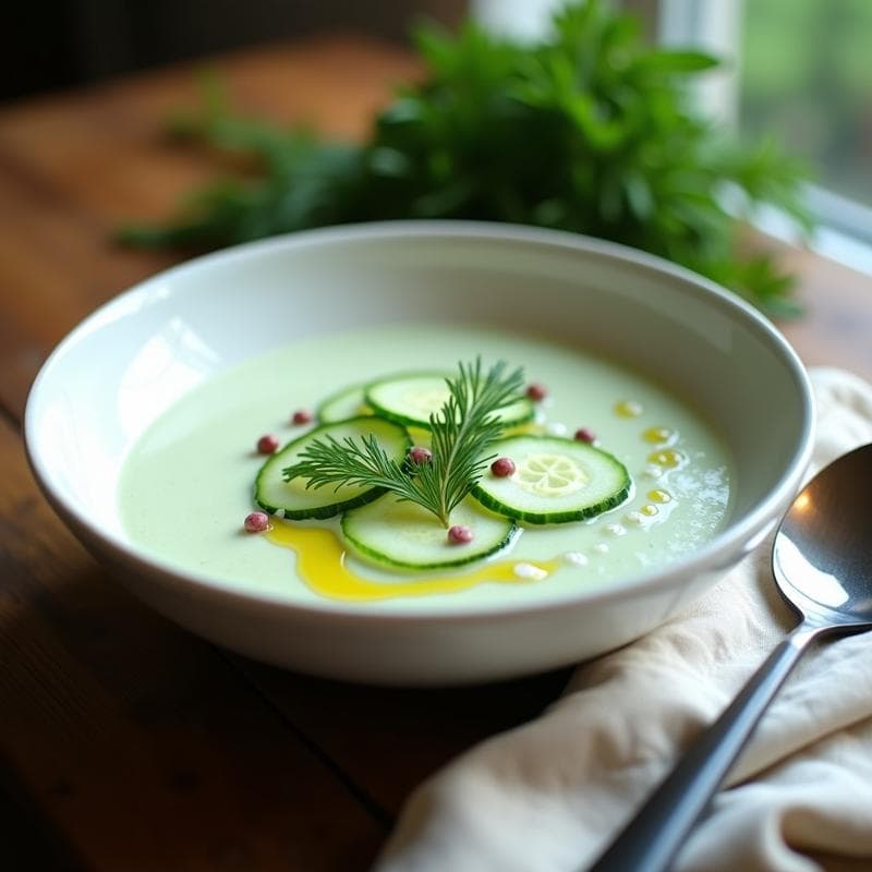 Caldo Frío de Pepino y Eneldo con Yogur Griego: Sopa-refrescante en 15 Minutos