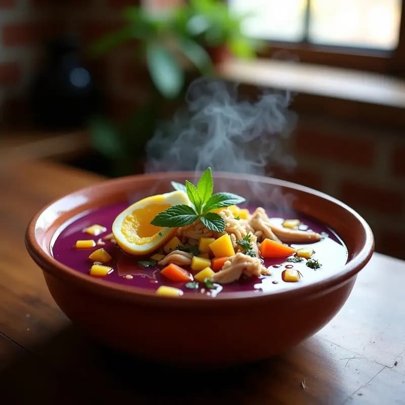 Caldo de Gallina Criolla con Maíz Morado y Hierbas Andinas: Receta Peruana Reconfortante en Olla Lenta