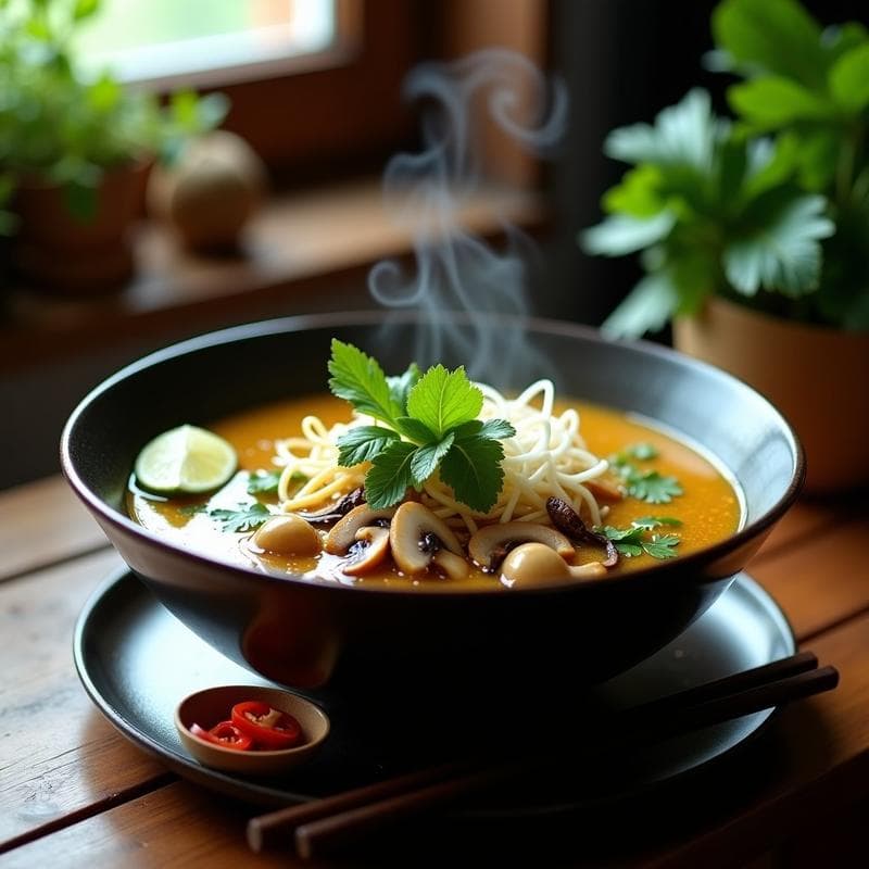 Caldo Pho Vegano con Champiñones y Cúrcuma: Receta Vietnamita en Olla Exprés