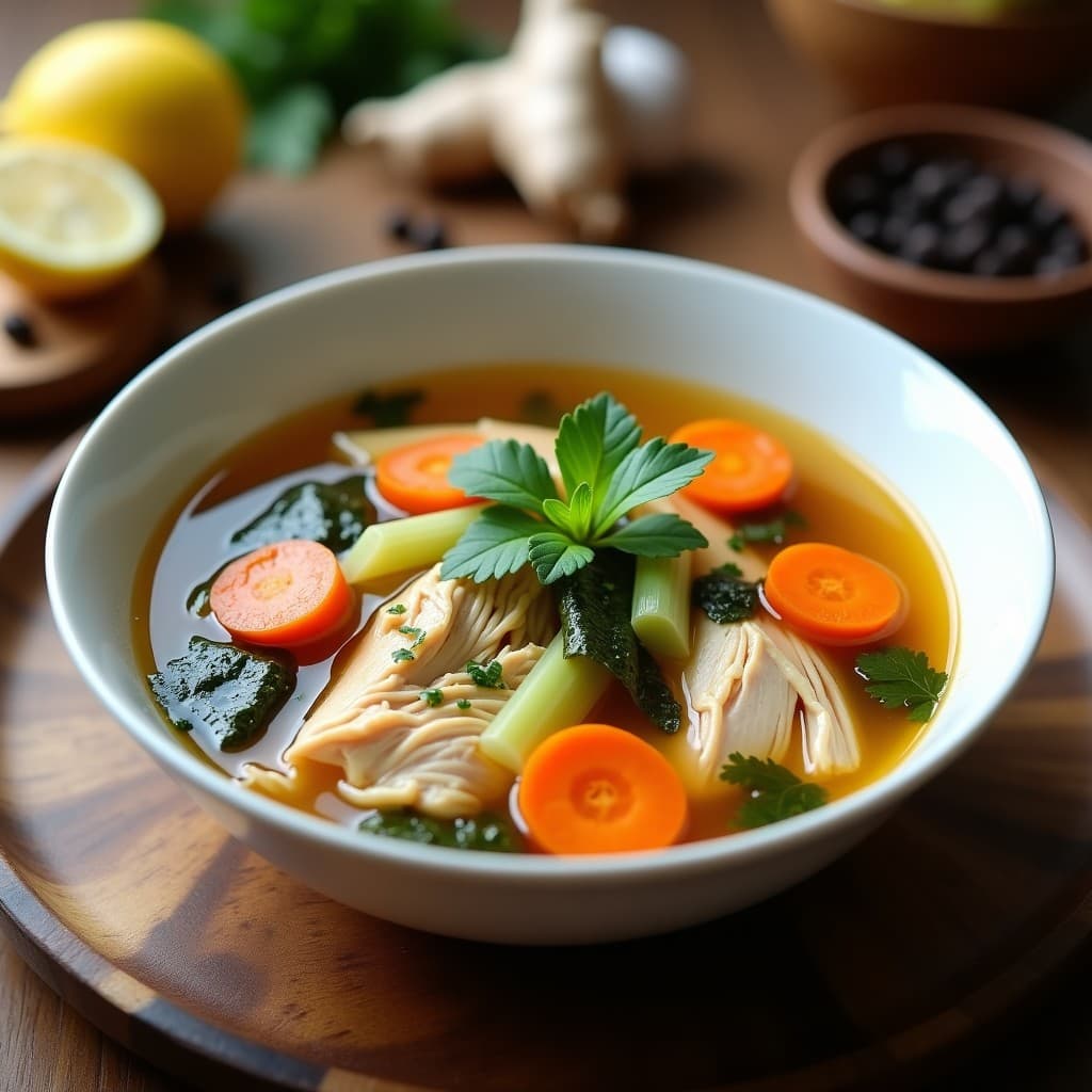 Caldo de Pollo con Jengibre y Ajo Negro: Receta en Olla Exprés para Resfriados en 25 Minutos