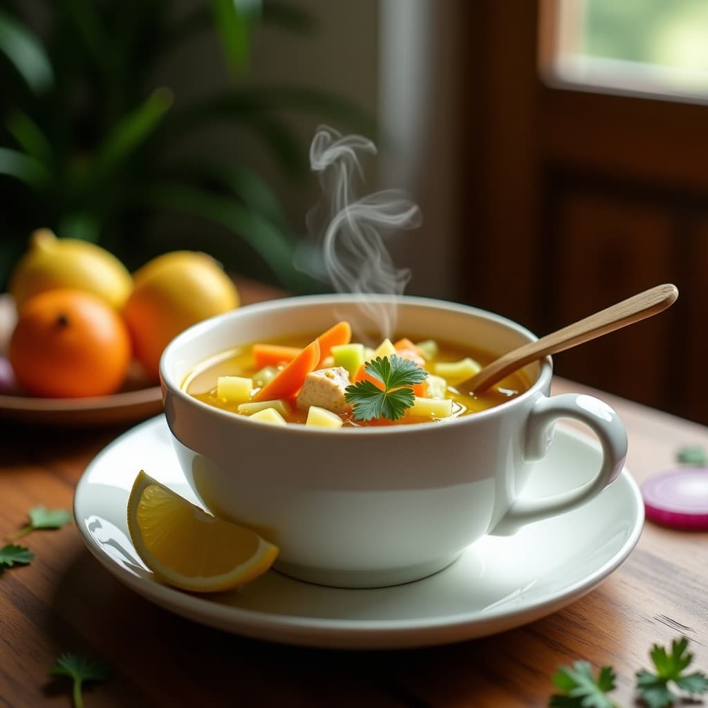 Caldo de Pollo con Jengibre y Cúrcuma en Taza: Receta Peruana Rápida para Resfriados