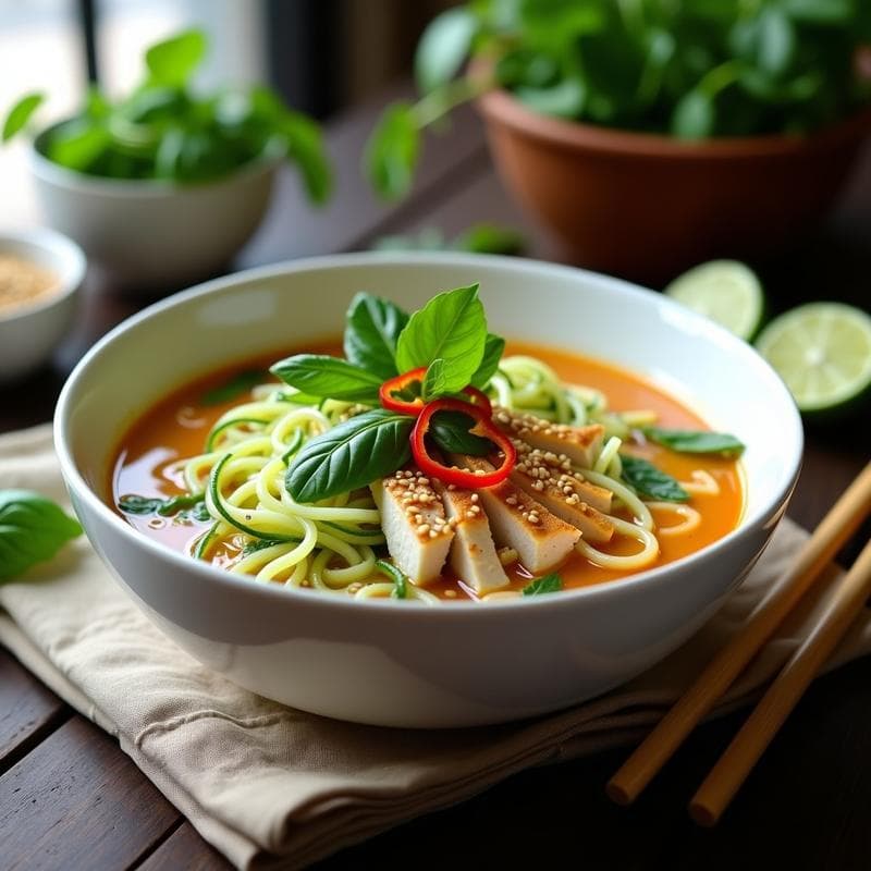 Caldo Tailandés de Pollo y Lemongrass con Fideos de Calabacín: Receta Keto en 20 Minutos