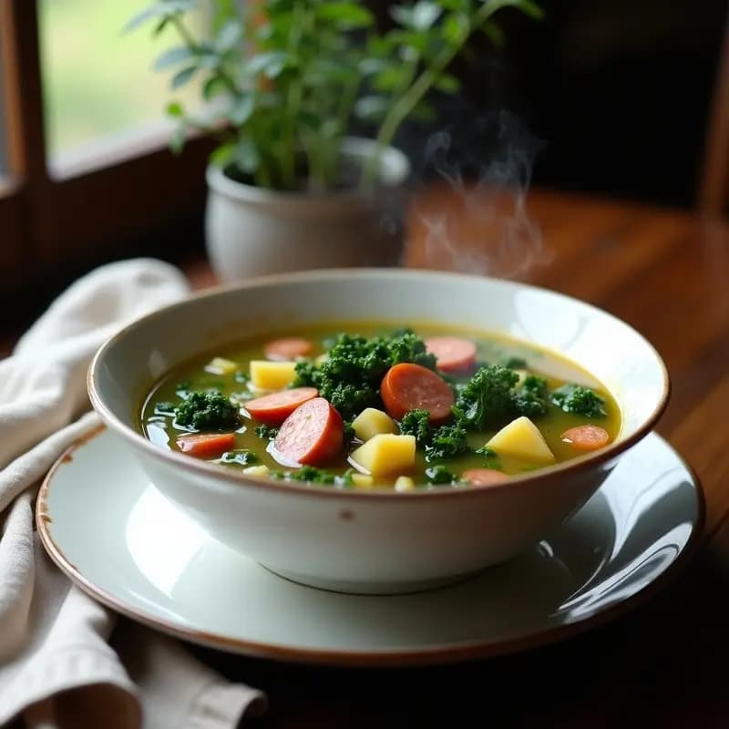Caldo Verde Portugués con Chorizo y Col Rizada: Sopa Reconfortante en 30 Minutos