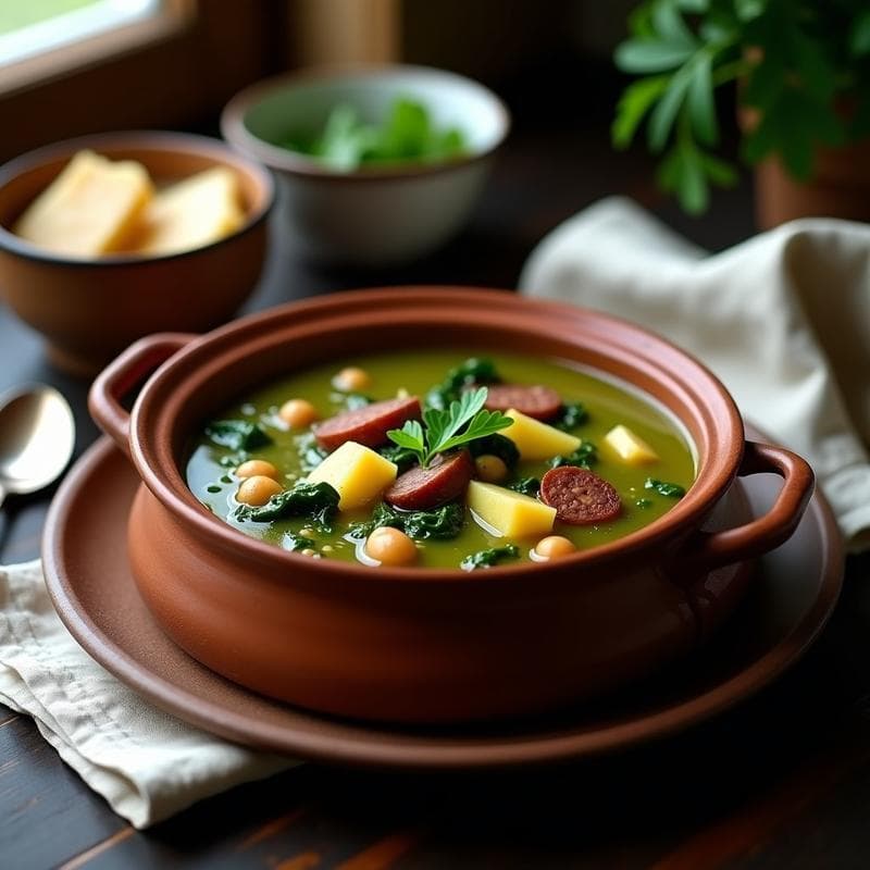 Caldo Verde con Chorizo Vegano y Grelos: Receta Portuguesa en Olla Lenta