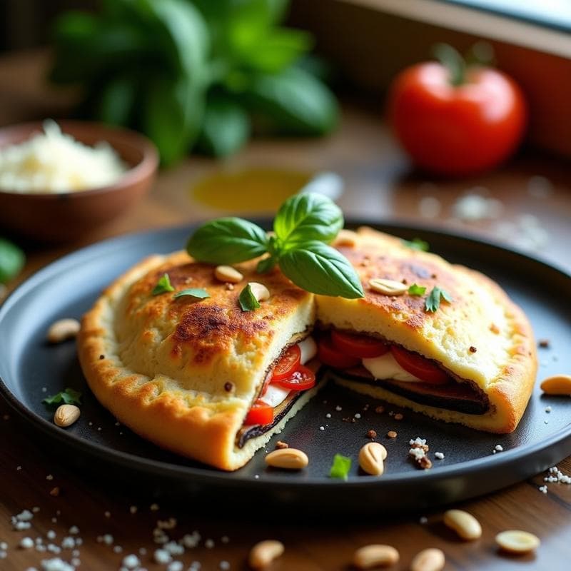 Calzone de Berenjena y Ricotta con Salsa de Tomate Seco: Receta Italiana Sin Masa Tradicional