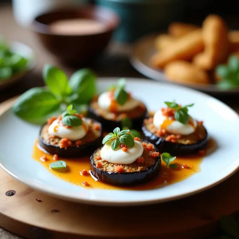 Canapelés de Berenjena Asada y Berbere: Entrante Etiopé Vegano con Salsa de Yogur de Coco