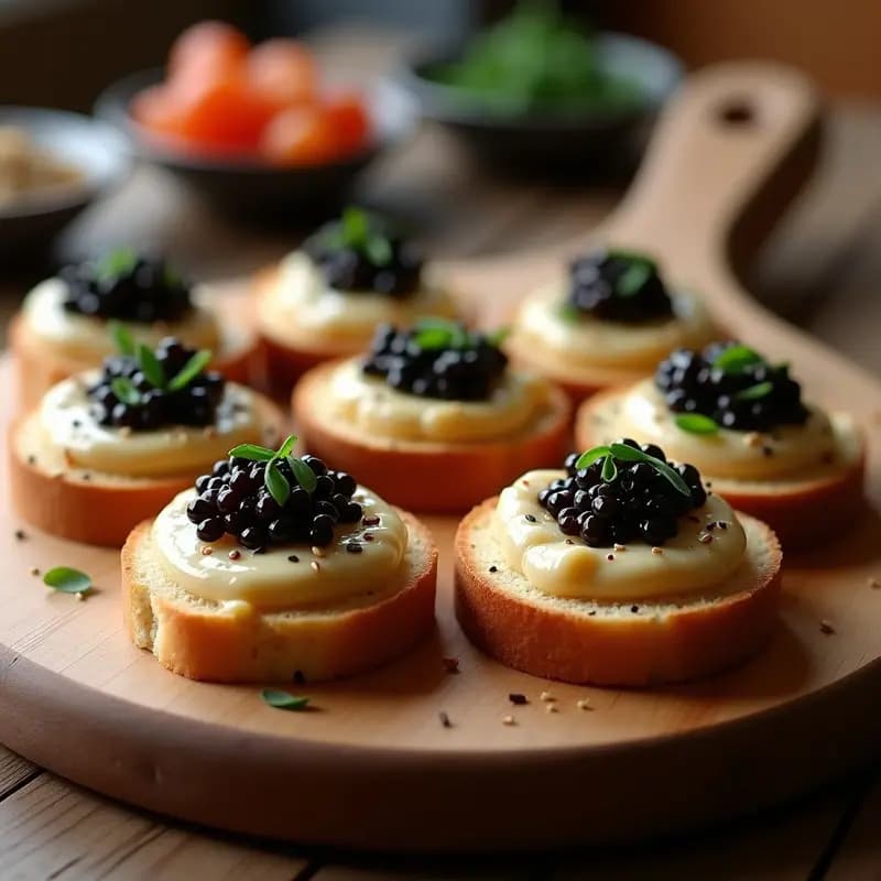 Canapelés de Pan de Centeno con Puré de Apio Nabo y Caviar de Berenjena: Aperitivo Ruso Sin Gluten