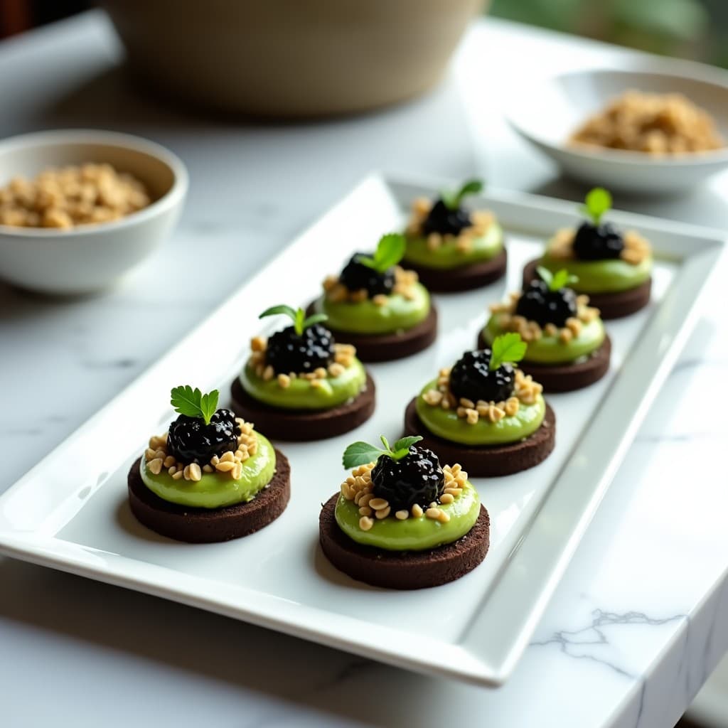 Canapés de Aguacate y Caviar de Lentejas con Crumble de Avena: Receta Vegana Gourmet