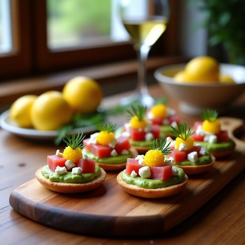 Canapés de Aguacate y Ventresca de Atún con Caviar de Limón: Receta Española Gourmet en 15 Minutos