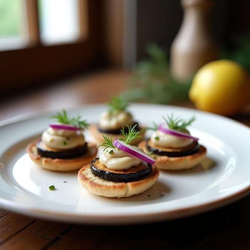 Canapés de Berenjena Asada y Taramosalata Vegana: Receta Griega Gourmet