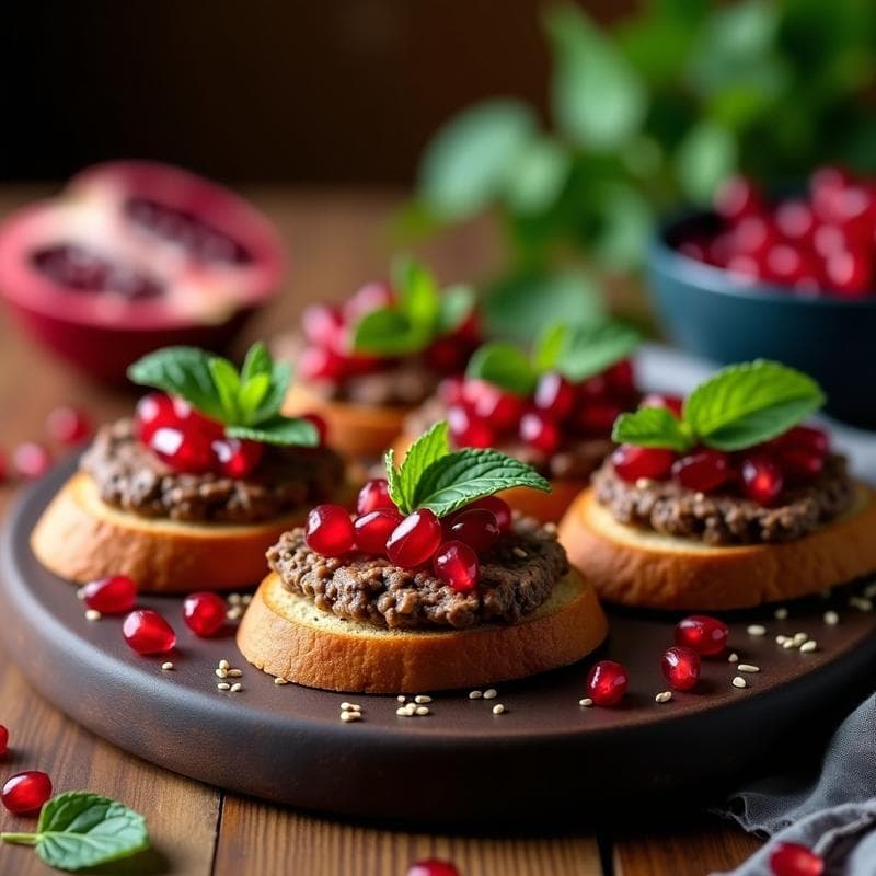 Canapés de Pan de Centeno con Paté de Berenjena Asada y Granado: Aperitivo Gourmet Sin Gluten