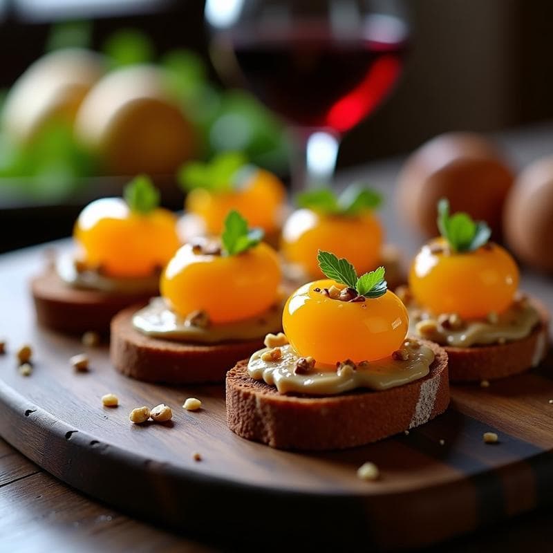 Canapés de Pan de Centeno con Paté de Higado de Pato y Gelée de Granadilla: Aperitivo Francés Gourmet