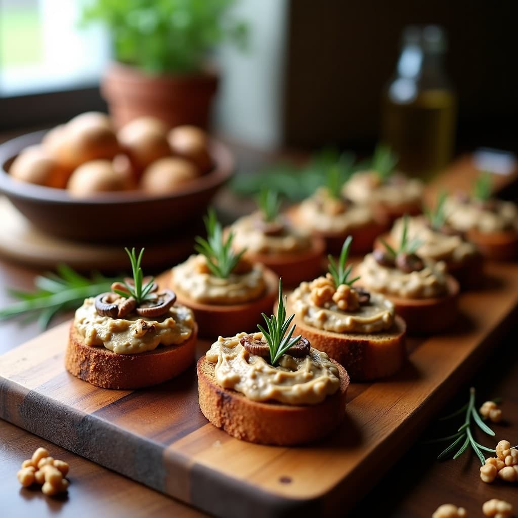 Canapés de Pan de Centeno con Paté de Hongos Portobello y Romero: Entrante Alemán Sin Gluten