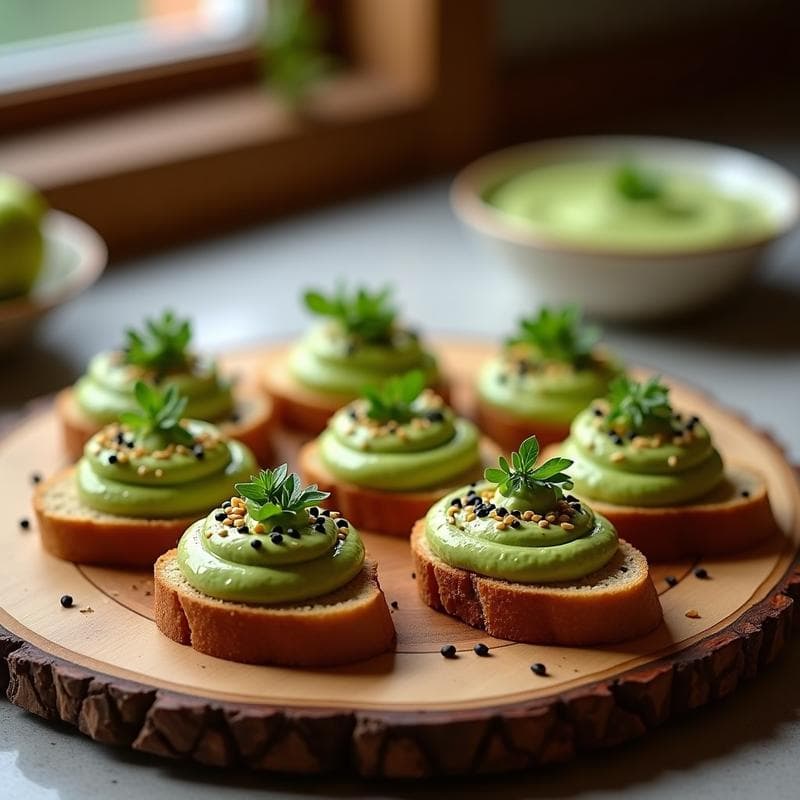 Canapés de Pan de Espelta con Hummus de Edamame y Semillas de Sésamo: Aperitivo Vegano