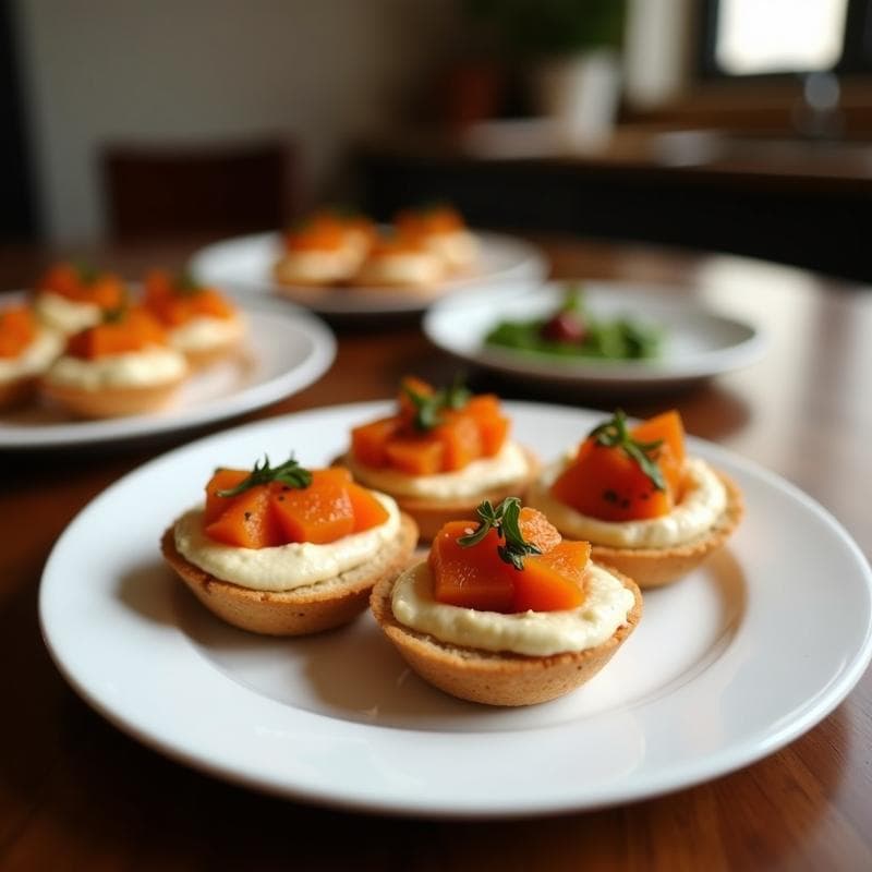 Canapés de Hummus y Berenjena Asada con Granito de Granada: Aperitivo Mediterráneo