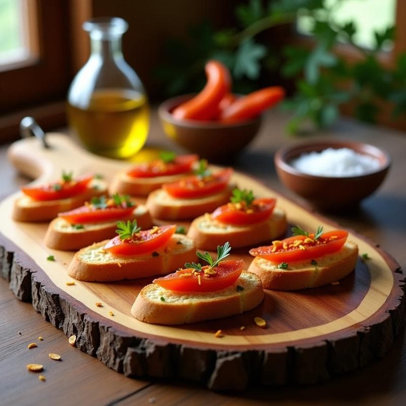Canapés de Pan de Ajo y Anchoas: Aperitivo Español con Pimentón de la Vera