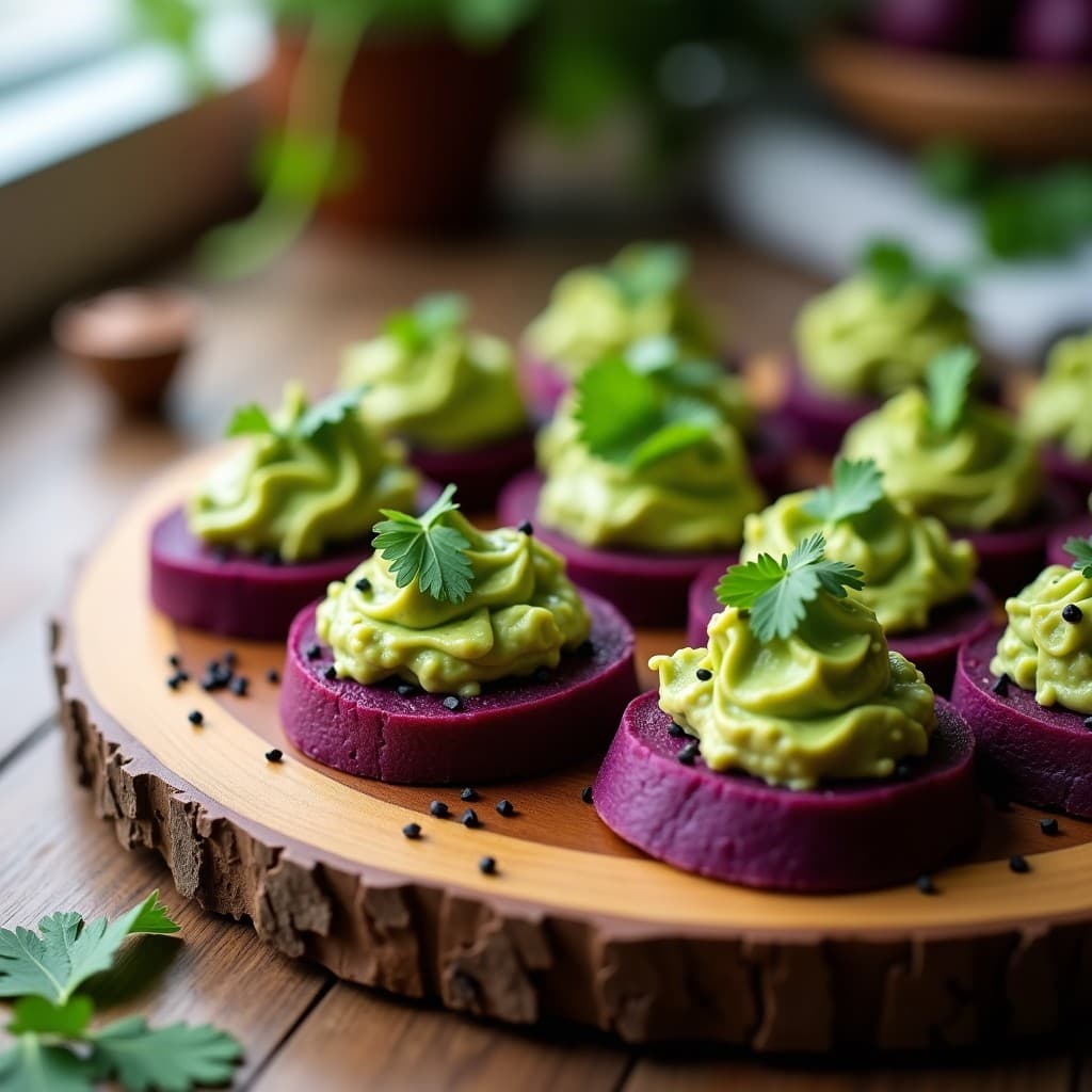 Canapés de Pan de Batata Morada y Tartar de Aguacate: Aperitivo Sin Gluten y Vegano