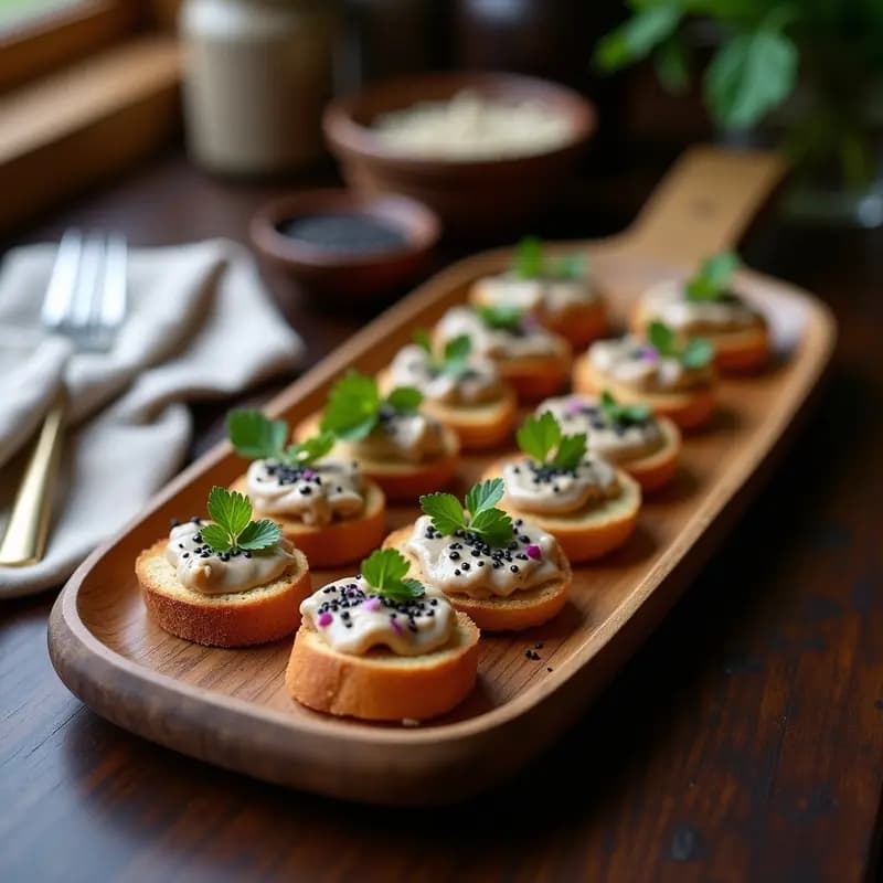 Canapés de Pan de Castaña con Paté de Hongos Shiitake y Trufa: Receta Francesa Vegana para Eventos