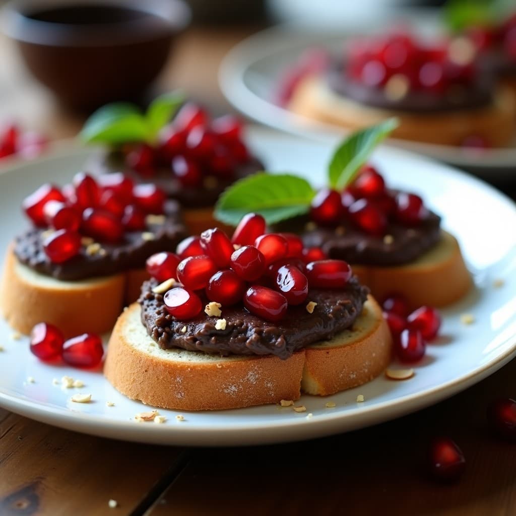 Canapés de Pan de Castaña con Paté de Berenjena Ahumada y Granados: Entrante Francés Sin Gluten
