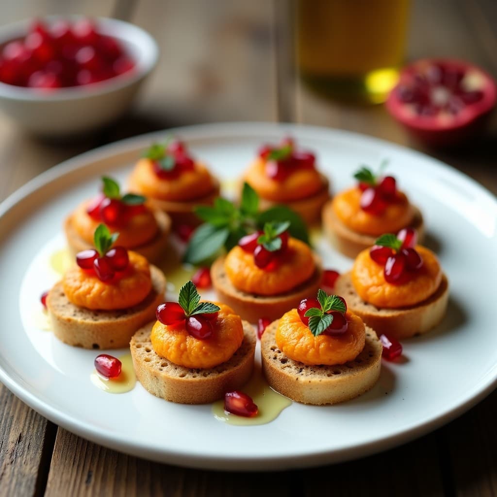 Canapés de Pan de Centeno con Hummus de Lentejas Corail y Granado: Entrante Libanés