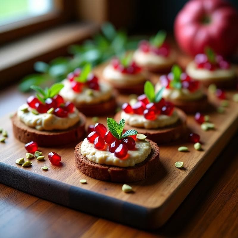 Canapés de Pan de Centeno con Paté de Berenjena y Granada: Receta Libanesa Rápida y Crujiente
