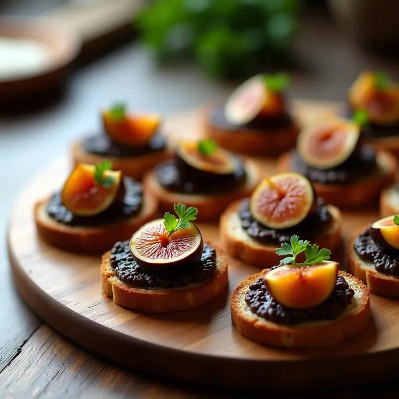 Canapés de Pan de Centeno con Paté de Lentejas Beluga y Higos Caramelizados