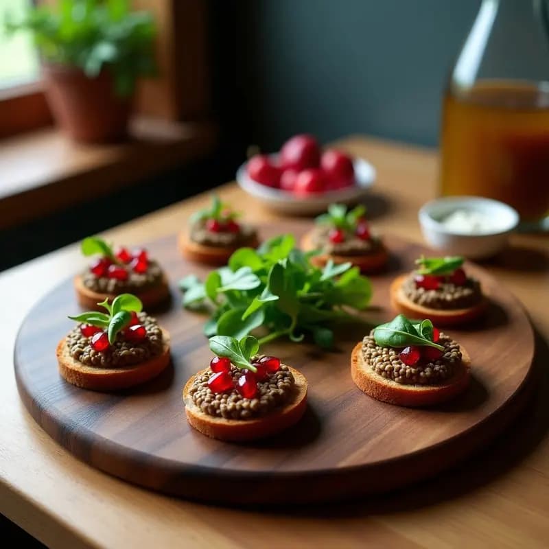 Canapés de Pan de Centeno con Paté de Lentejas y Trufa Negra: Entrante Sofisticado y Vegano