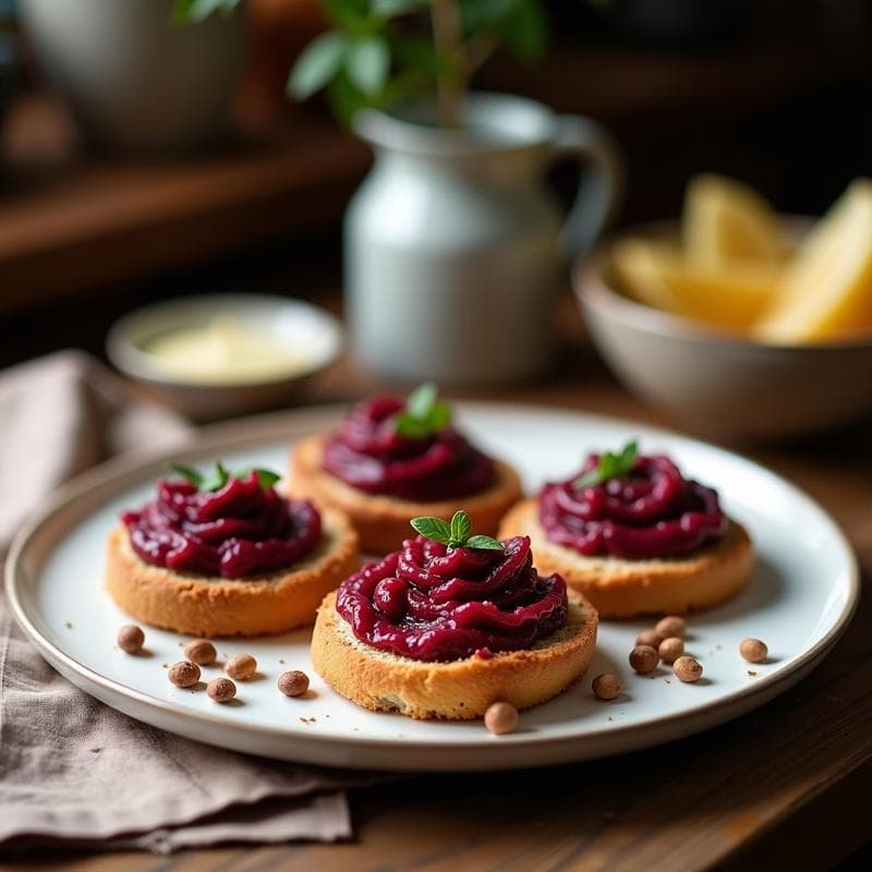 Canapés de Pan de Centeno con Pâté de Remolacha y Nueces: Aperitivo Sin Gluten Rápido y Elegante
