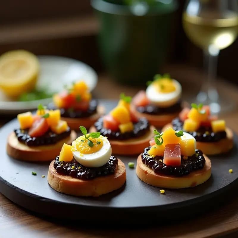 Canapés de Pan de Cristal con Ventresca de Atún y Caviar de Berenjena: Entrante de Autor en 15 Minutos