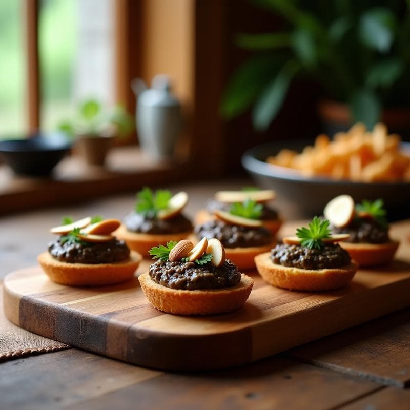Canapés de Pan de Gengibre con Paté de Hongos Shitake: Aperitivo Japonés Vegano