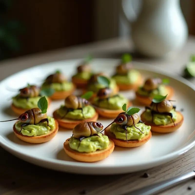 Canapés de Pan de Insectos con Guacamole: Aperitivo Futurista Alto en Proteína