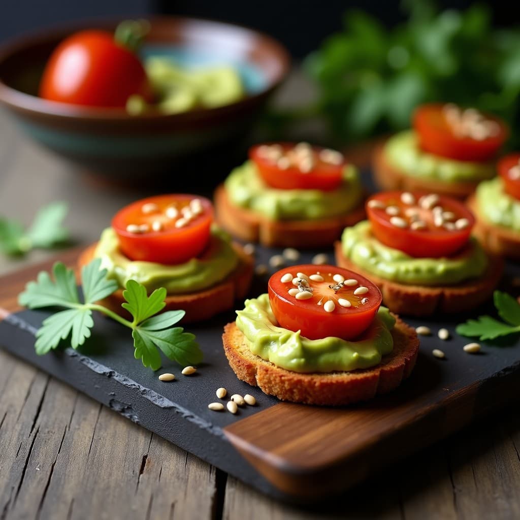 Canapés de Pan de Insectos con Guacamole y Tomates Confitados: Receta Sostenible y Futurista