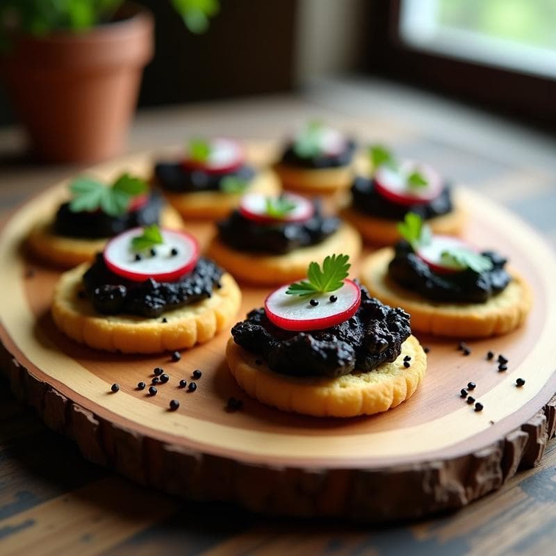 Canapés de Pan de Insectos (Tenebrio Molitor) con Hummus de Garbanzos Negros: Aperitivo del Futuro