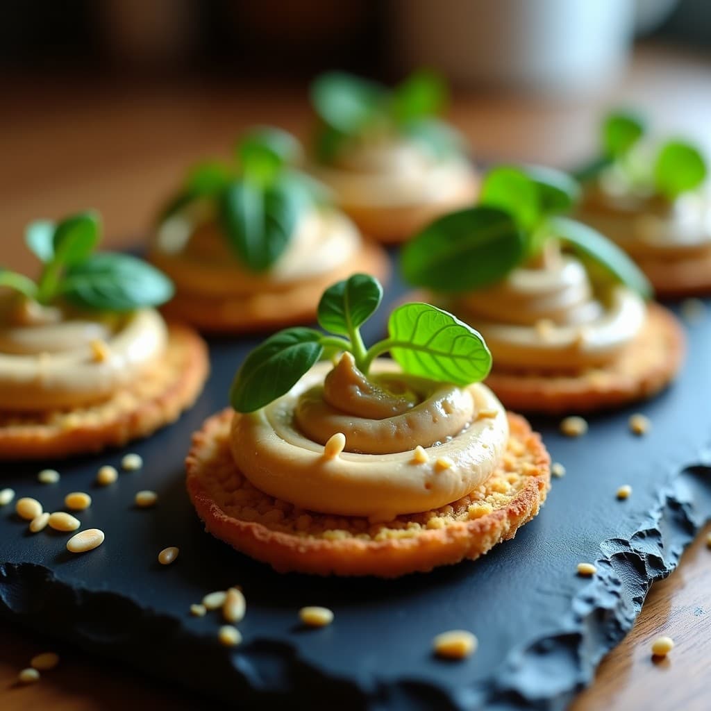 Canapés de Pan de Insectos con Hummus de Lentejas y Berros: Aperitivo Futurista