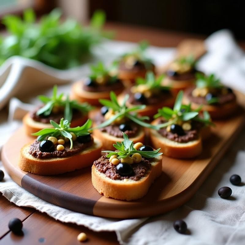 Canapés de Pan de Molde Integral con Paté de Aceitunas Negras y Tomate Seco: Aperitivo Rápido