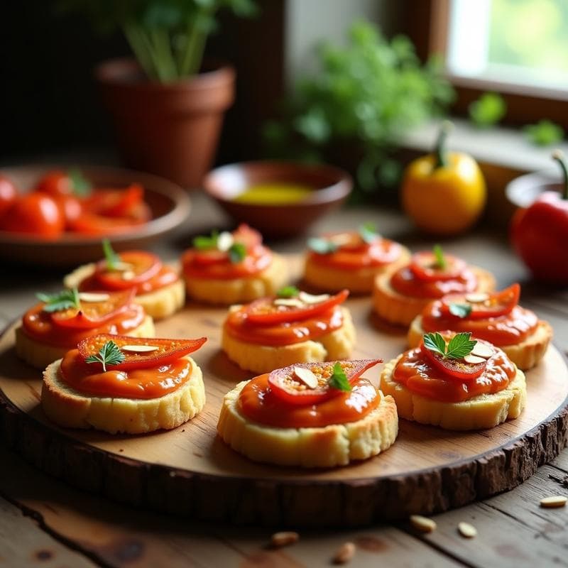 Canapés de Pan de Maíz con Crema de Pimientos Asados y Anchoas: Aperitivo Español Gourmet