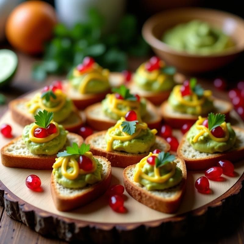 Canapés de Pan de Maíz con Guacamole de Mango y Semillas de Granada: Entrante Mexicano Festivo