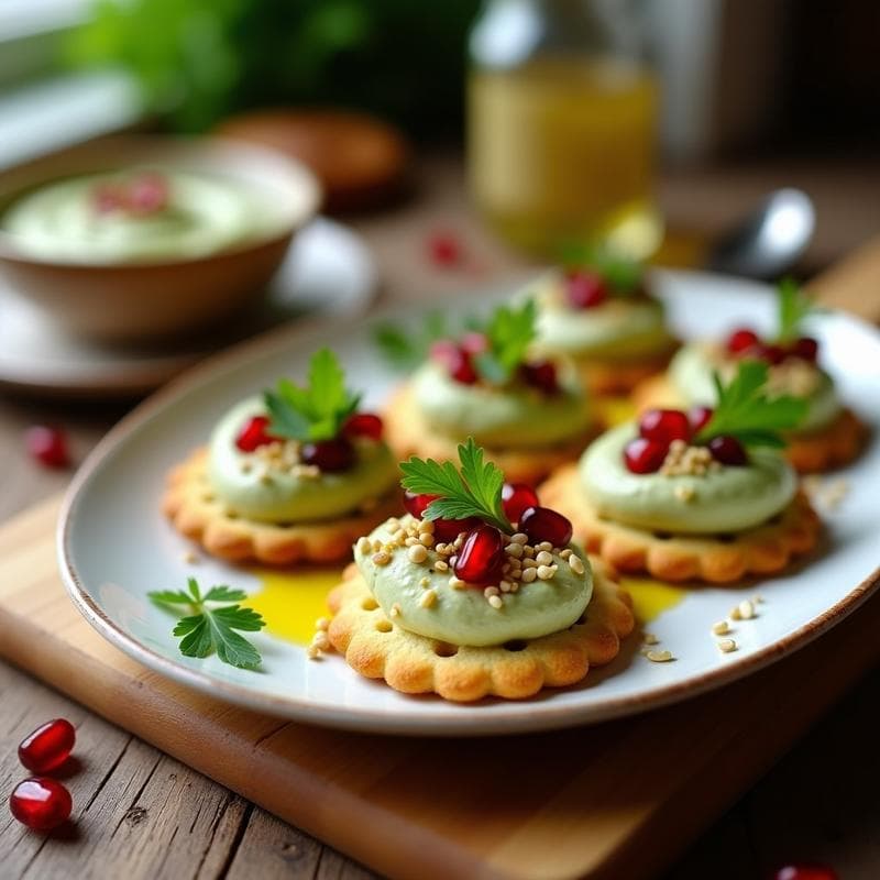 Canapés de Pan de Maíz con Hummus de Habas y Aceite de Oliva: Aperitivo Libanés en 10 Minutos