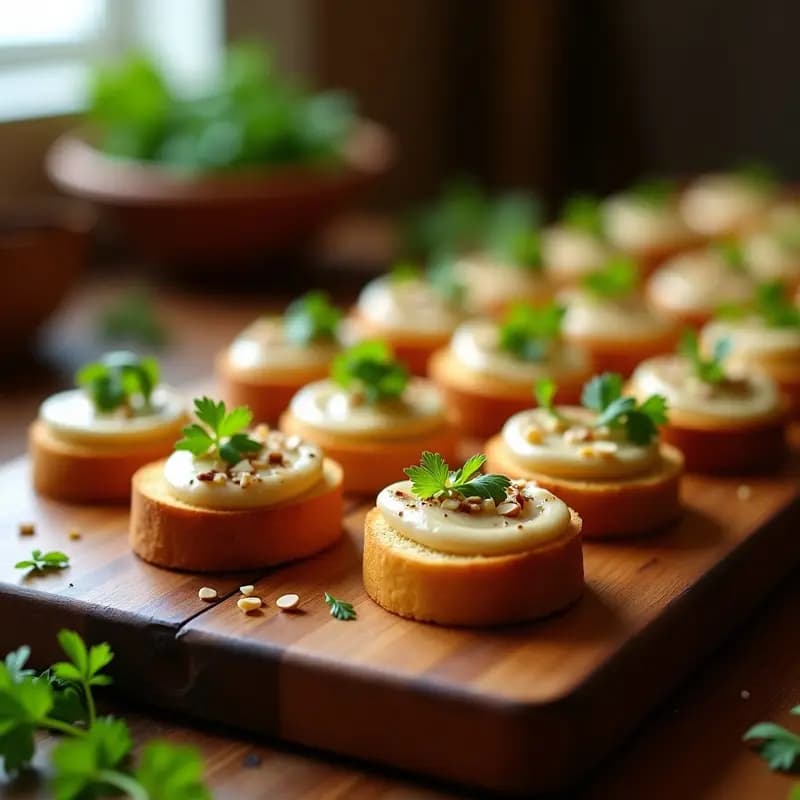 Canapés de Pan de Maíz con Puré de Jackfruit y Trufa Negra: Aperitivo Brasileiro Gourmet