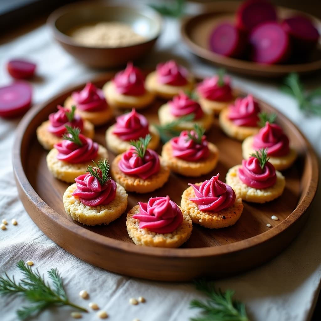 Canapés de Pan de Migas de Lino con Paté de Remolacha y Tahini: Aperitivo Sin Gluten y Crujiente