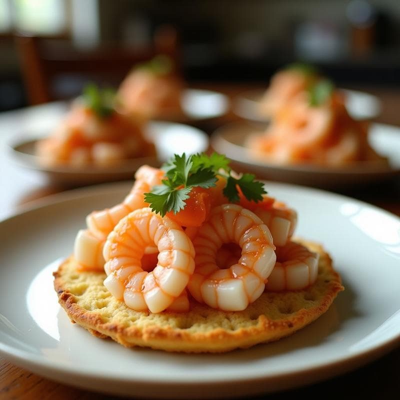 Canapés de Pan de Millo con Ceviche de Camarones y Leche de Coco: Receta Colombiana Elegante