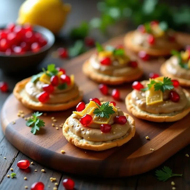 Canapés de Pan de Pita con Babaganoush y Granadas: Entrante Árabe Elegante